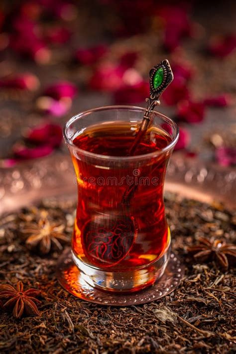 Tea In A Armudu Glass Armudu Tea On Tray Turkish Or Azerbaijani Tea