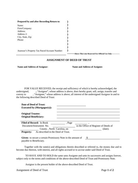 Assignment Of Deed Of Trust By Individual Mortgage Holder North