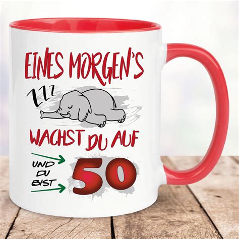 Tasse 50 Geburtstag Mit Lustigen Elefanten Bedruckt