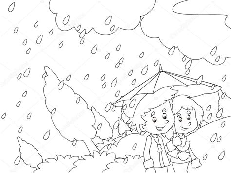 Colorings help to develop imagination, motor skills, and creativity for kids, and to protect from the adults from stress. The rainy day in autumn Coloring page — Stock Photo ...