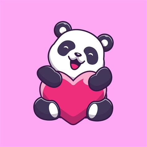 Premium Vector Cute Panda Holding Love Icon Illustration Panda