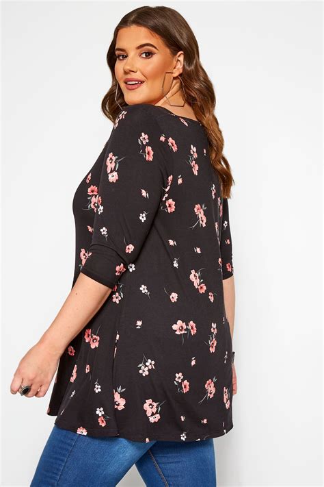 Black Floral Swing Top Yours Clothing