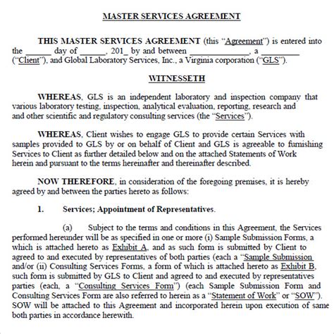 sample master service agreements sample templates
