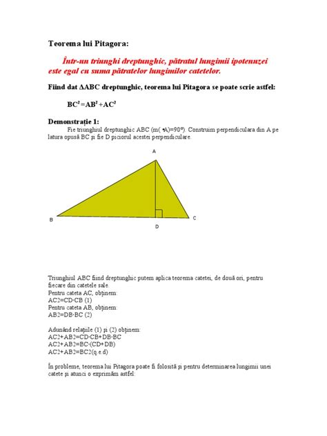 Ro783 Teorema Lui Pitagora Demonstratii