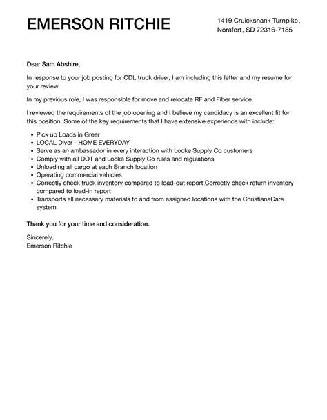 CDL Truck Driver Cover Letter | Velvet Jobs