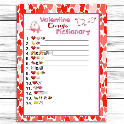 Valentines Day Emoji Pictionary Printable Or Virtual Game Kids Adults