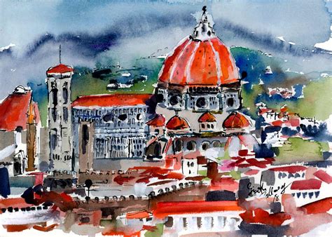 Florence Italy Painting Cathedral Original Watercolor Art Ginette Fine Art