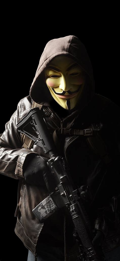 1242x2688 Anonymous Mask Person With Gun 5k Iphone Xs Max Hd 4k
