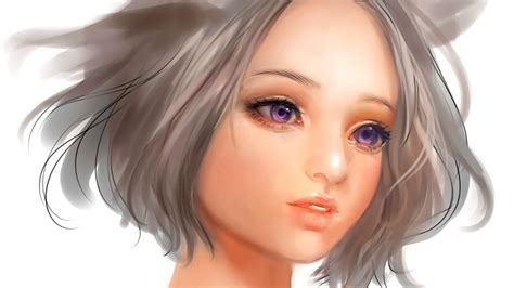 Anime Girl With Dark Brown Hair And Purple Eyes