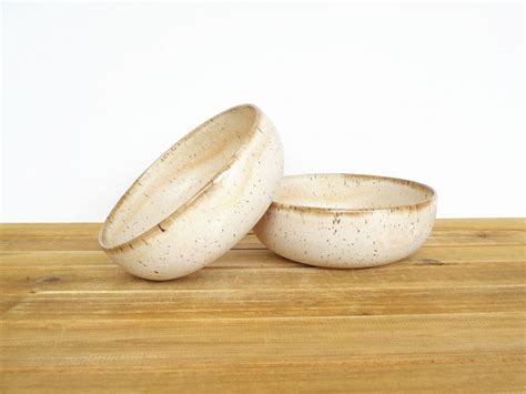 Rustic Pottery Soup Bowls In Satin Oatmeal Glaze Stoneware Etsy