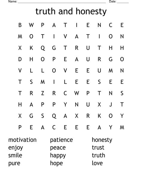 Truth And Honesty Word Search Wordmint