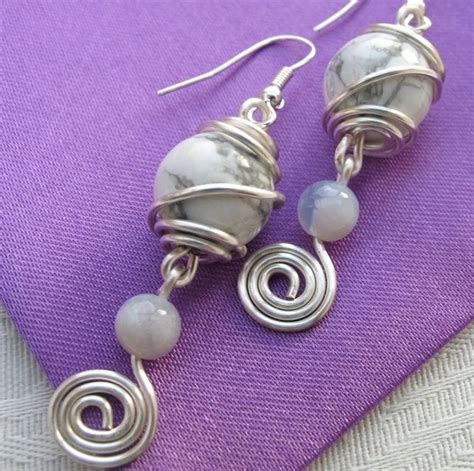 Wire Wrapped Earrings In Howlite Wire Wrapped Earrings Jewelry