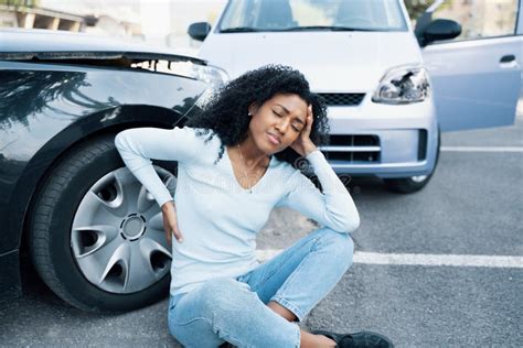 Injury Of A Young Black Woman After A Crash Car Accident Stock Image