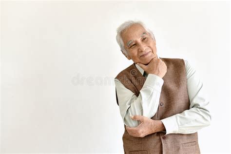 Senior Asian Old Man Standing Relax Thinking And Smiling Elderly