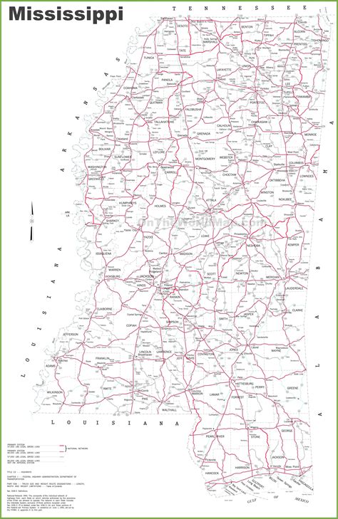 Large Detailed Roads And Highways Map Of Mississippi State Printable