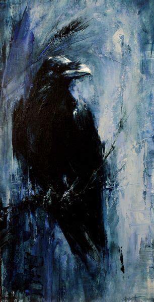 Lindsey Kustusch Oil Raven In Blue Bird Art Crow Painting
