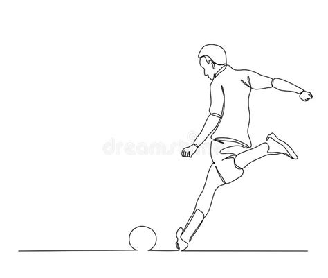 Continuous One Line Drawing Of Soccer Player Abstract Football Player