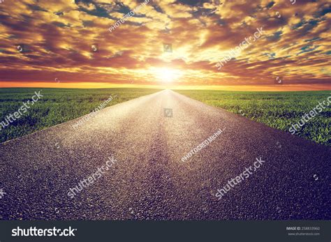 Long Straight Road Way Towards Sun Stock Photo 258833960 Shutterstock