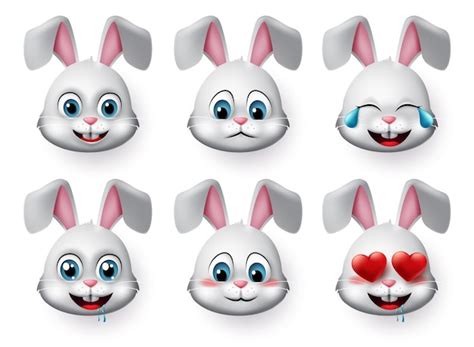 Premium Vector Rabbit Emojis Vector Set Rabbit Or Bunny Emoticon Cute