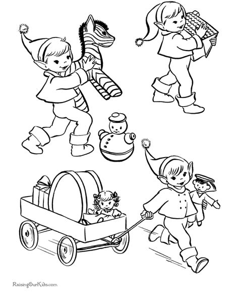 Christmas Elves In The Workshops Colouring Pages Clip Art Library