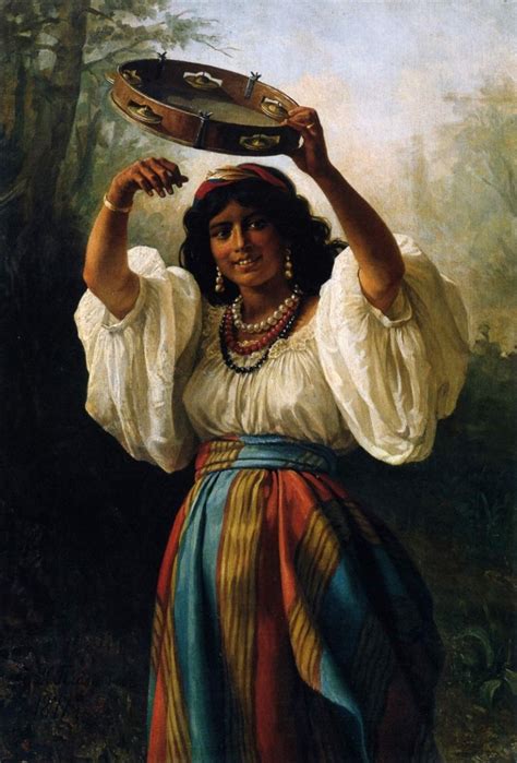 Gypsy With A Tambourine Painting Khariton Platonov Oil Paintings