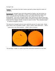 Sunspot Lab Docx Sunspot Lab Purpose To Calculate The Solar Rotation Period By Observing