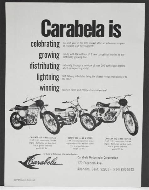 1973 Carabela 125 Mx Caliente Coyote 100 Mx Carrera 200 Mx Motorcycle