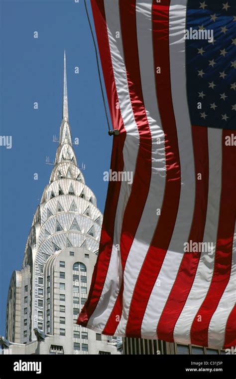 American Flag In Front Of The Chrysler Building Midtown Manhattan New