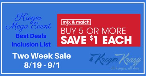 No limits on money you can send from your verified account. Kroger Buy 5 or More, Save $1 Each Mega Event Best Deals ...