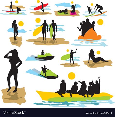 Set Silhouettes On Beach Royalty Free Vector Image