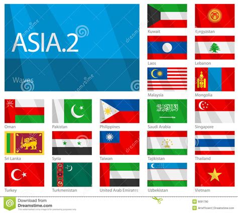 Waving Flags Of Asian Countries Part 2 Stock Vector Illustration Of