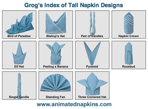 The Examples Here Represent Napkin Folds Which Stand Tall On The Table