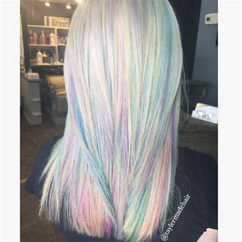 Does your client want clean and shiny blonde hair? Opal hair color, blonde rainbow, unicorn hair, mother of ...