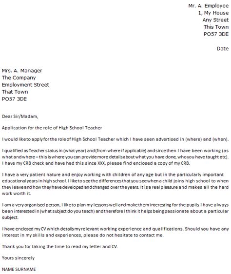 As a golden rule, you should refrain from going too casual. High School Teacher Cover Letter Example - icover.org.uk