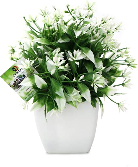 OFFIDIX Yapay Bitkiler Plastik Beyaz Kare Saksılı Mini Yapay Çiçek