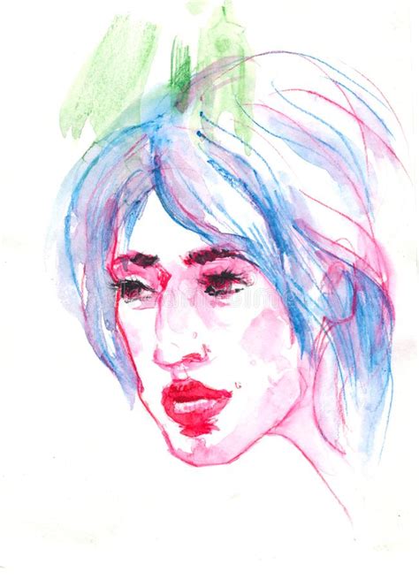 Woman Portrait Abstract Watercolor Fashion Illustration Ink