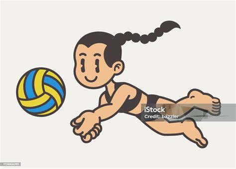 happy girl playing beach volleyball stock illustration download image now ace art product