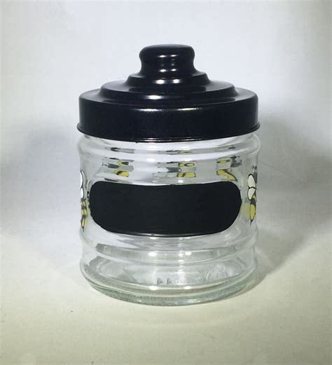 Personalized Glass Jar Glass Storage Jar With Hand Painted Bees Glass Storage Jar With Lid