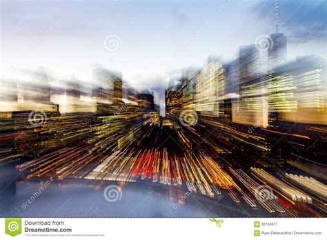 Abstract Blurred Skyline Of New York City Lights At Dusk Stock Image