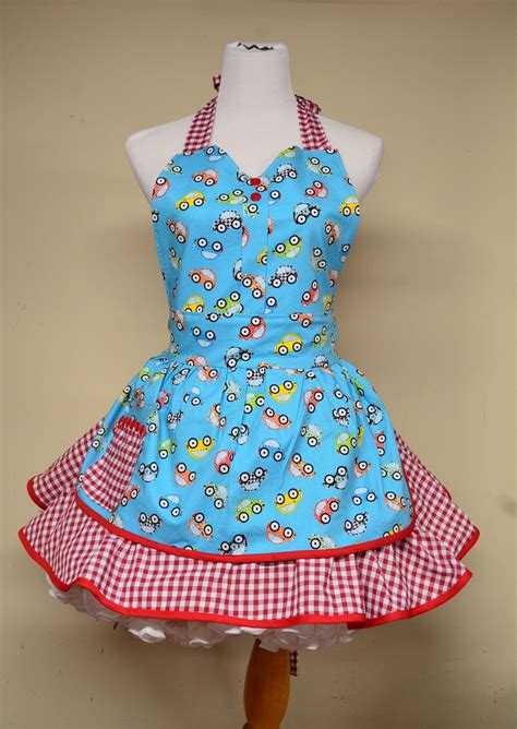 Cute Apron Car Apron Womens Fun Flirty Apron Red Gingham Ready To Ship Flirty Aprons