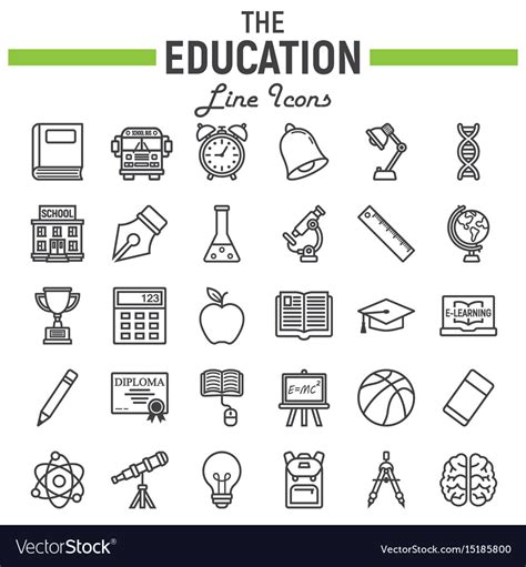 Education Line Icon Set School Symbols Collection Vector Image