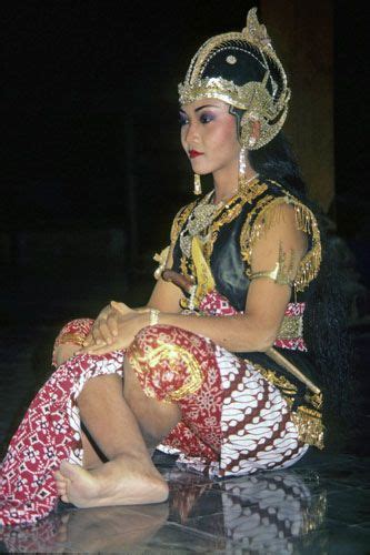 sita sits cross legged wearing royal javanese dress in ramayana dance at yogyakarta yogyakarta