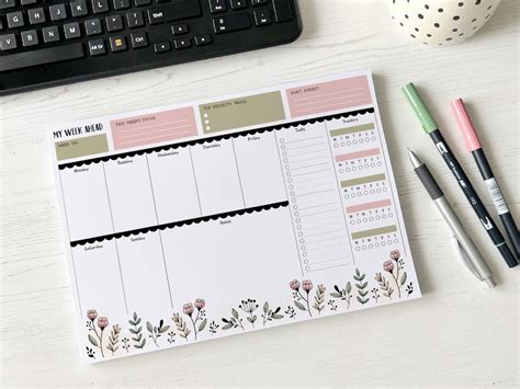 Weekly Planner A Deskpad Tear Off Floral Note Pad Etsy