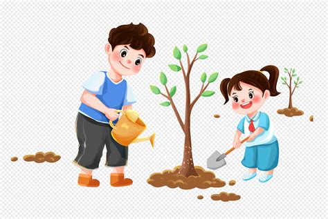 나무를 심는 아이들 Png 일러스트 무료 다운로드 Lovepik