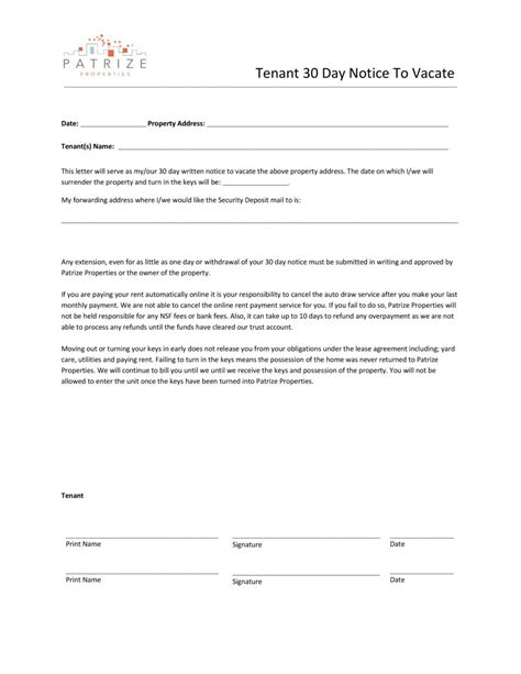 Professional Notice To Vacate Tenant Template Doc Tacitproject