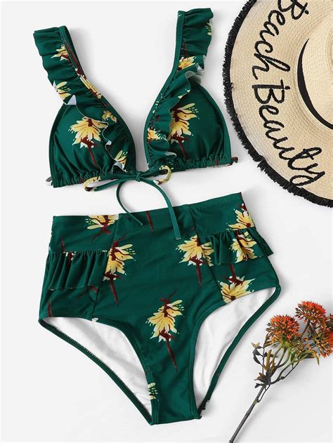 random floral ruffle top with high waist bikini set bikini set high waist high waisted bikini