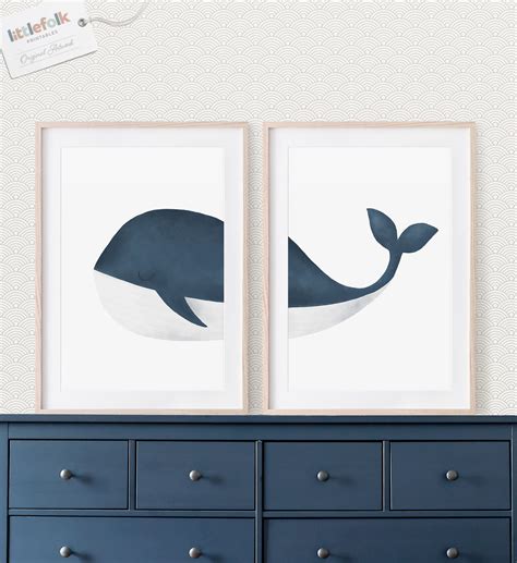 Watercolor Whale Set Of 2 Prints Printable Wall Art Whale Poster