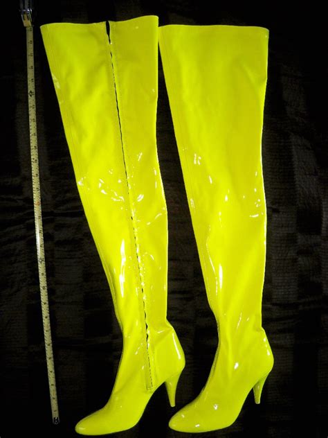 Neon Yellow Thigh High Boots Size 55 Etsy