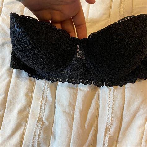 Fredericks Of Hollywood Bra 34b Black Lace Strapless Push Up Underwire