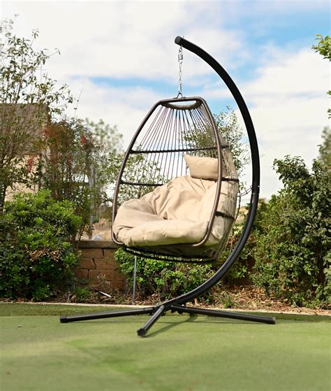 Outdoor Large Egg Hanging Chair Lounge Egg Chair With Stand And Cushion